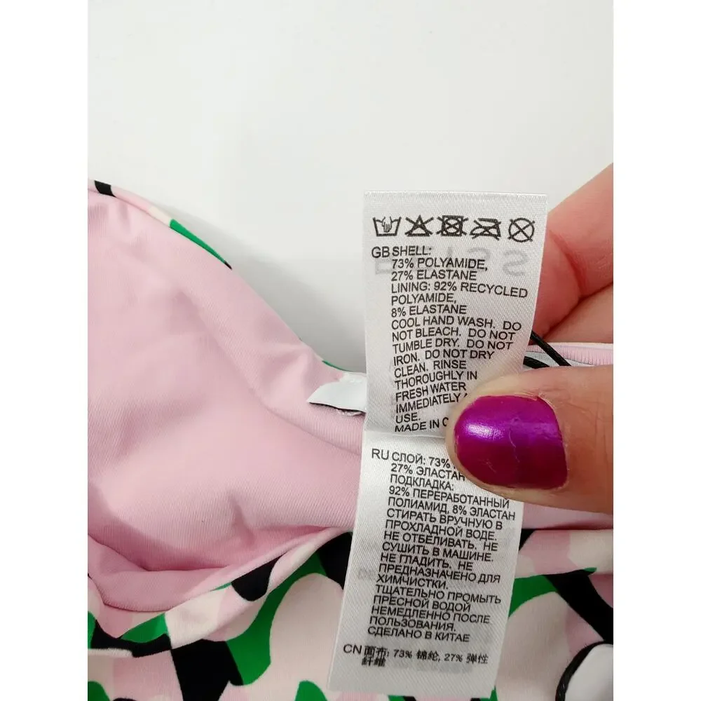 REISS Audrinna Fixed Side Bikini Bottom Size 10 NEW Pink Green $110